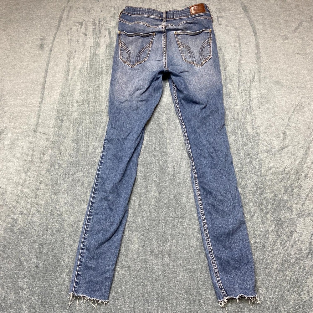 Hollister Jeans Women 3R 26x30 Blue Denim Distressed Frayed Hem Super Skinny Leg